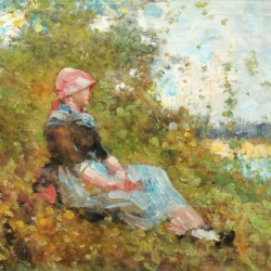Beautiful lady standing in the garden near Brolle